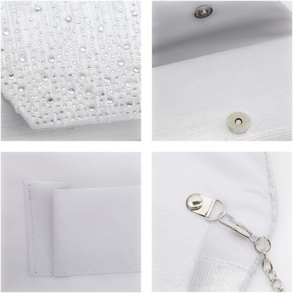 Women Sliver Cocktail Prom Formal Clutch with Glitter Rhinestones Handbags - Picture 5 of 6